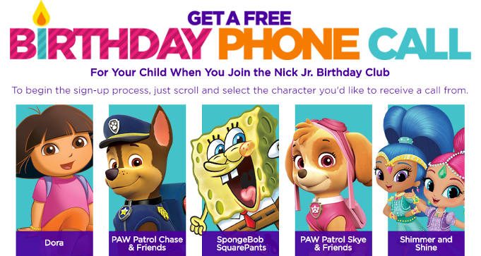 FREE Personalized Birthday Phone Call from Nick Jr. Character